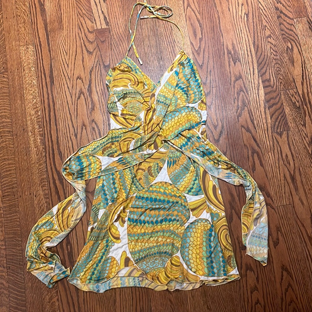 Trina Turk patterned halter neck wrap midi dress